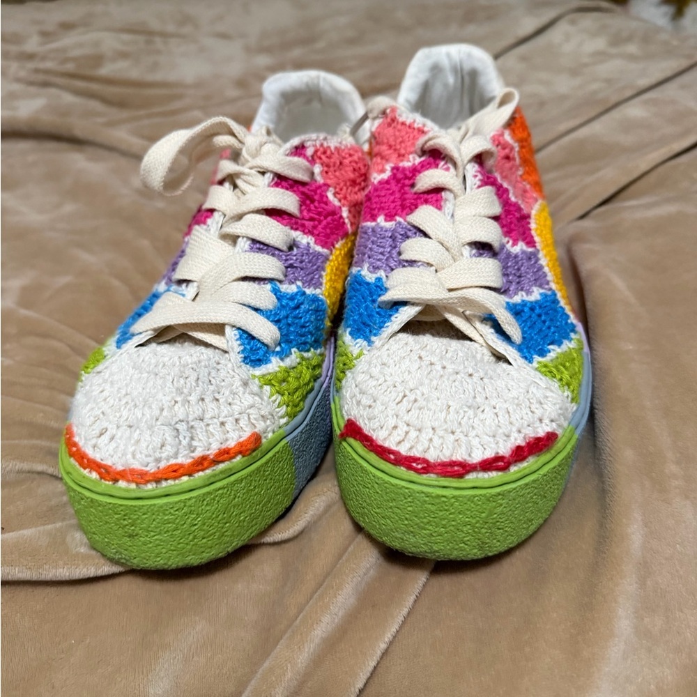 Farm Rio Crochet Rainbow Sneakers 39 8/8.5 - Picture 2 of 5